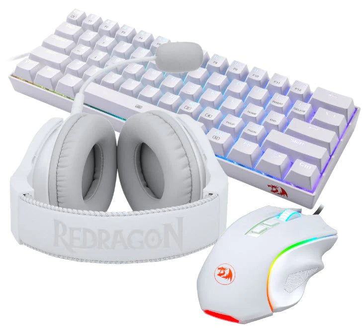 Redragon S129W Keyboard Mouse and Headsets Combo Set 3-IN-1, White Redragon S129W Keyboard Mouse and Headsets Combo Set 3-IN-1, White